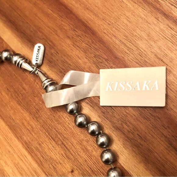 Kissaka | Simulated Pearl Necklace | Grey | 18” Length - Picture 3 of 3